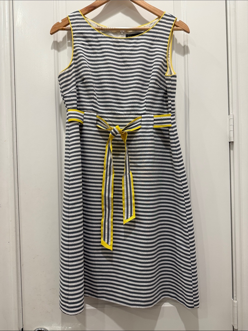 Jessica Howard Navy and White Striped Dress with Yellow Trim